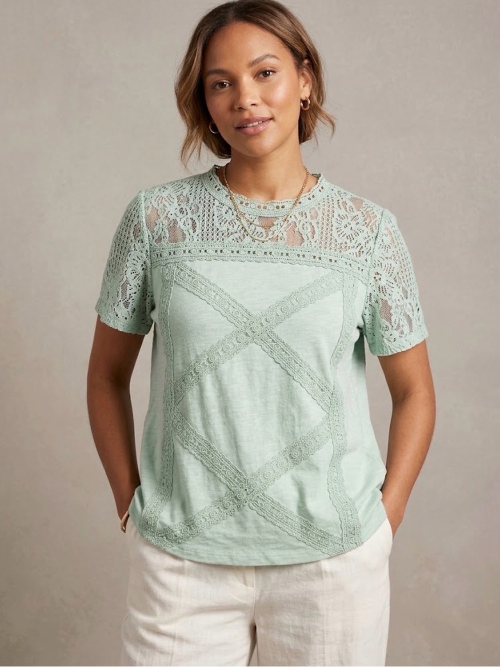 Ella Mara x Anthropologie Liliya Lace Top Mint Cottage Coquette Fairycore XL
